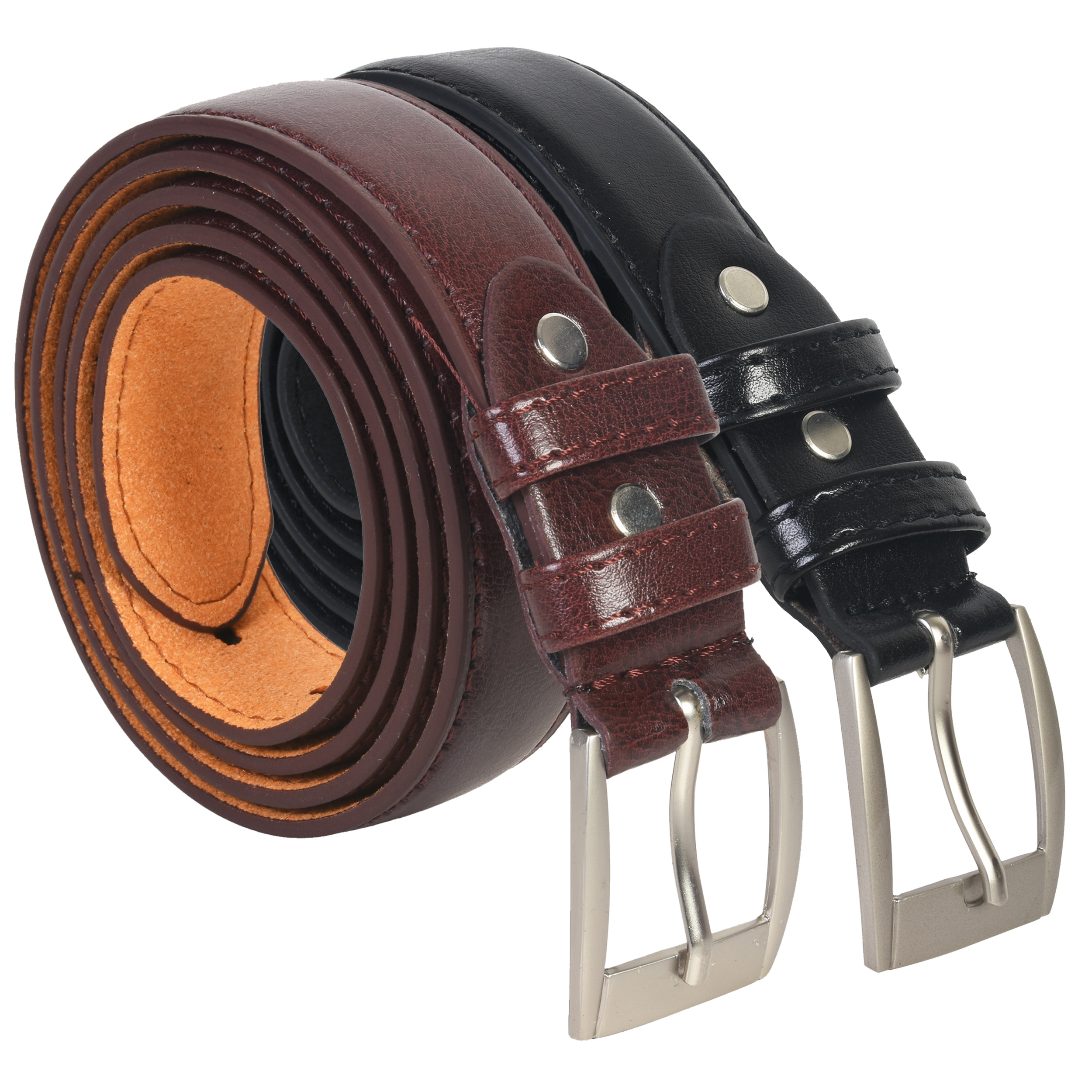 Leatherboss Genuine Leather Men Dress Belts Set of 2 (Black & Brown) | eBay